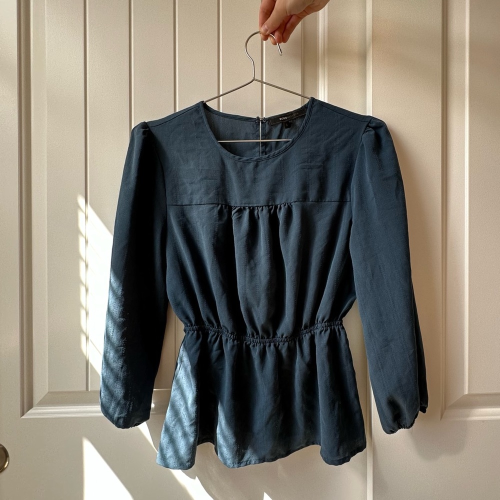 BCBG Max Azria Turquoise Peplum Puff Sleeve Top - Picture 3 of 3